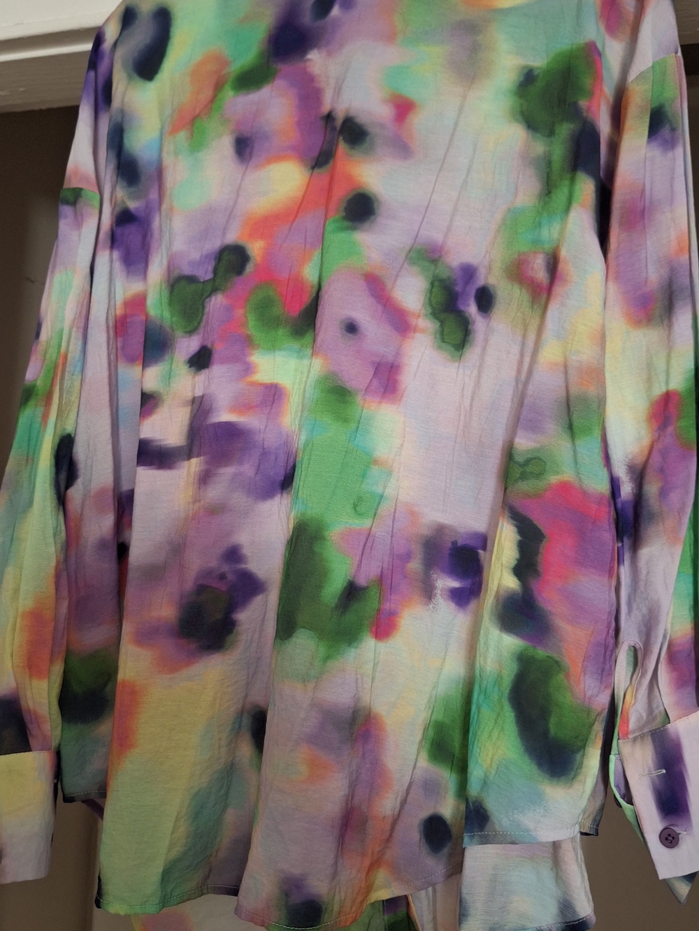 Eloquii Pastel Watercolor Floral Blouse in Purple, Green, Pink - Picture 4 of 5